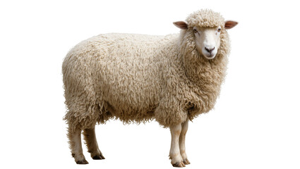 Naklejka premium Fluffy sheep with thick wool standing on white