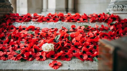 Remembrance day poppies at war memorial london
