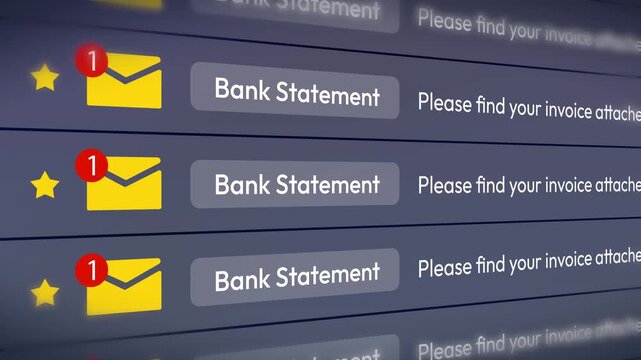 4k animation video of bank statement email notifications with highlighted messages concept, banking, finance