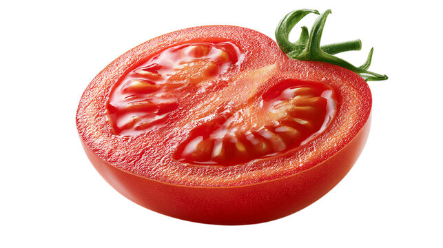 Fresh cut red tomato half on transparent background fruit vegetable halved juicy ripe raw healthy food