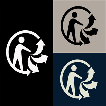 Recycling Icon Set with Walking Person and Circular Arrows on Three Backgrounds