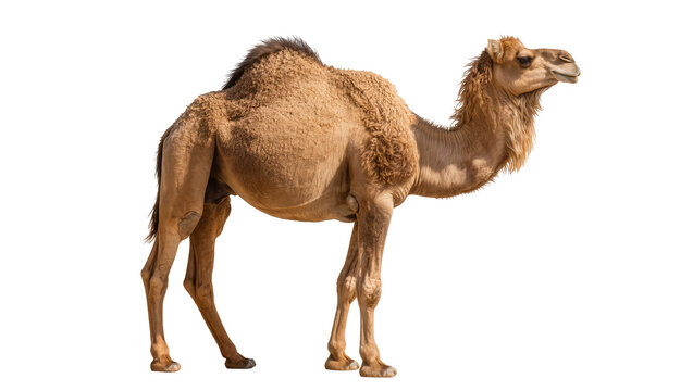 Dromedary camel with one hump standing profile view