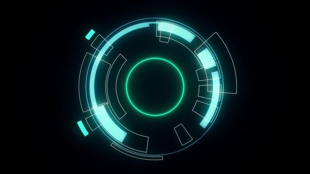 Futuristic cyberpunk HUD circle interface glowing neon cyan overlay on black background. for vfx scanner, hologram, digital display, biometric target scan, Target lock radar, FUI diagnostic screen