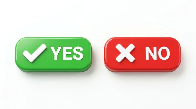 Green yes and red no 3d buttons on white