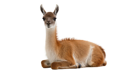 Fototapeta premium Guanaco camelid animal lying down with fluffy fur and long neck