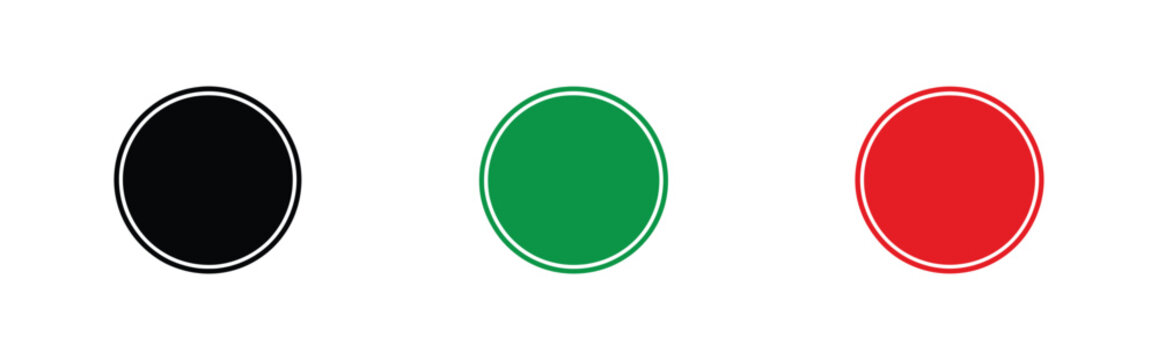 Status indicator icons featuring round circular buttons, traffic light signals, interface notification, and clean minimalist vector graphics for dashboard and user interface design.