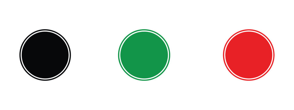 Status indicator icons illustrating round circular buttons, traffic light status signals, user interface controls, and clean minimalist vector graphics for digital dashboard projects.