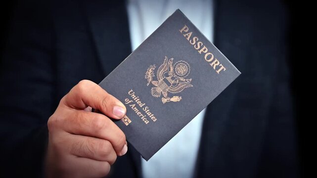 Close-up of person holding United States passport for international travel and immigration concept, 4k footage