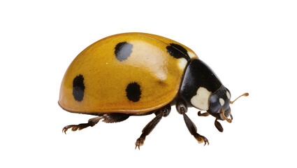 Yellow ladybug with black spots on white © Jonas