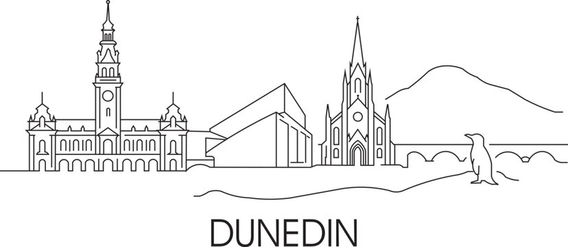 Simple line art outlines Dunedin's skyline