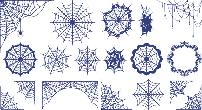 Set of various halloween spider web designs and corner borders Vector, illustration