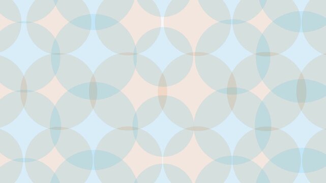 visually appealing video showcasing a seamless pattern of overlapping circles in soft pastel shades of blue, gray, and beige, creating a calming and harmonious visual effect.