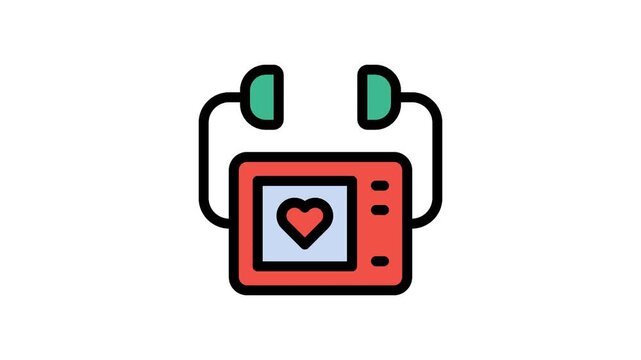Minimalist Animated AED Defibrillator Icon Heart Monitor Medical Equipment 4K Loop