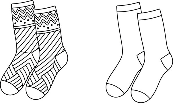 Patterned and Plain Socks Vector Line Art Set for E-commerce Graphic Design
