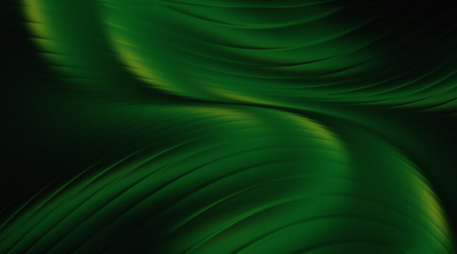 Abstract dark green and gold ribbed glass wavy background with grainy texture, Modern fluted glass wave pattern in deep emerald green with subtle golden light glow