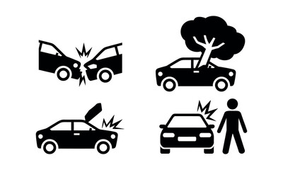 Naklejka premium Four black and white car accident icons