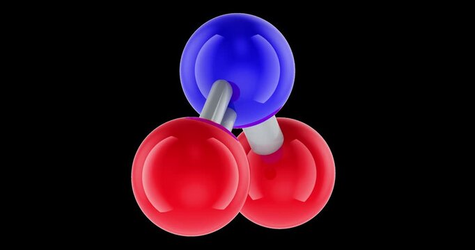 Nitrogen Dioxide molecule rotation animation seamlessly loopable. 3D rendering isolated on transparent background