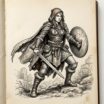 Vintage illustration of a knight on a horse with a lance.