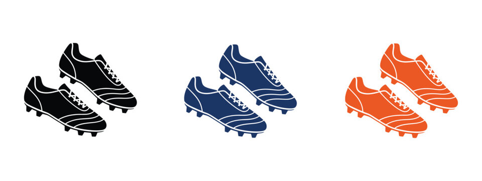 Football cleats icons featuring athletic footwear, soccer boots, sports equipment, field performance, and clean minimalist vector graphics for sports branding and applications.