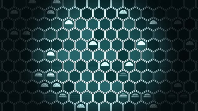 Geometric pattern with hexagons and clouds in dark tones