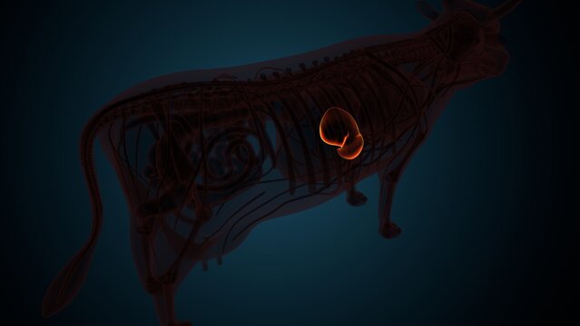 Cow brown liver anatomy. 3d render