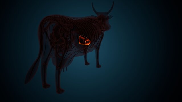 Cow brown liver anatomy. 3d render