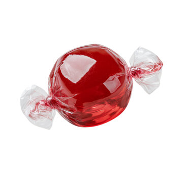 A red wrapped candy on transparent background sweet treat plastic confectionery food isolated single object closeup