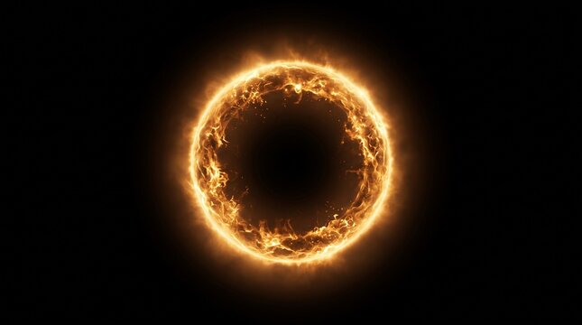 Fiery glowing ring of fire isolated on black background