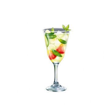Refreshing fruit cocktail with mint and ice in a glass