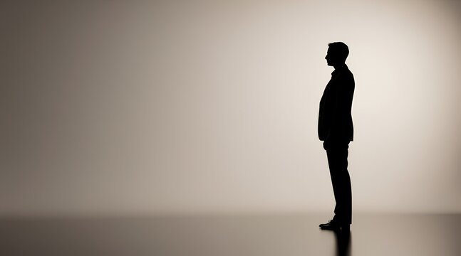 Silhouette of a professional businessman standing alone in a bright studio.