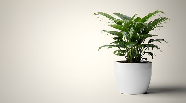Small Green Potted Houseplant Isolated on a Minimalist Neutral Background.