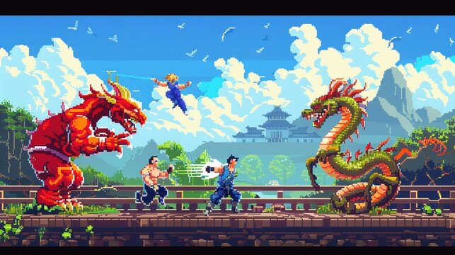 A pixel art illustration of a classic video game character, bringing back nostalgic memories, 3DCG , unique hyper-realistic illustrations