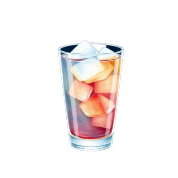 Glass of iced drink isolated on black background