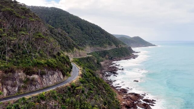 Great ocean road scenic highway drive along coast in Australia &ndash; aerial landscape.