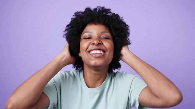 Young african american woman showing different facial expressions in slow motion