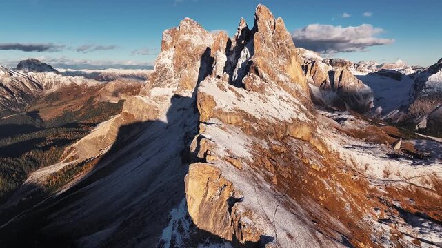 Seceda mountain, aerial view of majestic nature, beautiful touristic place.