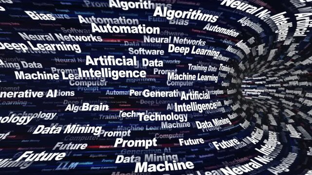 AI Artificial Intelligence Keywords Animation on Tunnel Walls, Background, Loop
