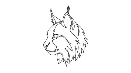 Minimalist Lynx Head Continuous Line Drawing, Wild Cat Portrait © Slamet