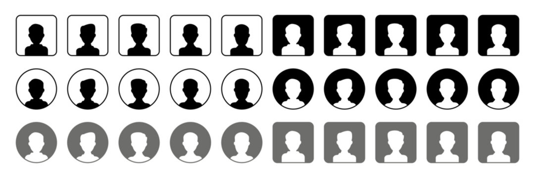 User profile icon set for web and mobile interfaces, simple avatar symbols