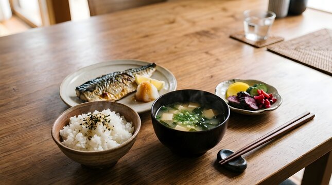 grilled mackerel japanese breakfast set 