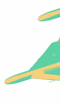 Military attack  drone flies downward across a white isolated frame in a minimalist vector style 3D animation loop