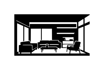 Fototapeta premium Minimalist Modern Living Room Interior Silhouette Illustration