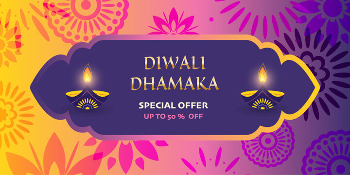 Diwali Dhamaka Offer advertisement web banner, poster, social media template for festive promotions