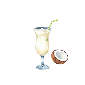 Pina Colada cocktail with coconut isolated on black background