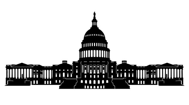United States Capitol Building Silhouette Against White Background