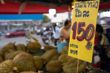 Price tag Durian fruit in the market at Thailand © Dontree