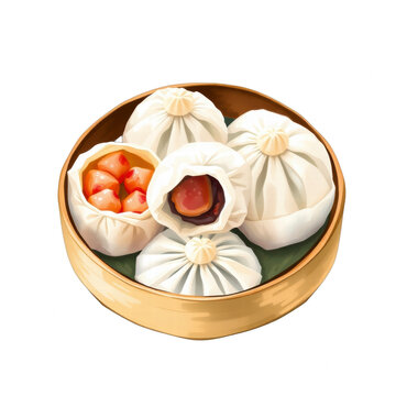 Steamed dumplings in a bamboo basket