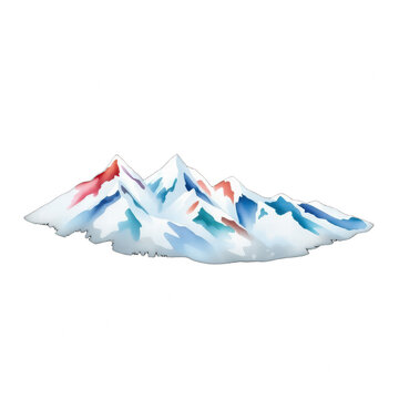 Watercolor snow capped mountain range isolated on black