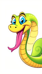 Fototapeta premium Funny cartoon snake with bright blue eyes and pink tongue sticking out.