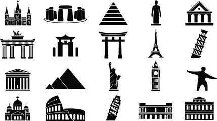 World Landmark Icon Set Collection Famous Monument Silhouette Travel Vector Pack © MstSakila